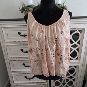Anthropologie Peach Eyelet Sleeveless Top